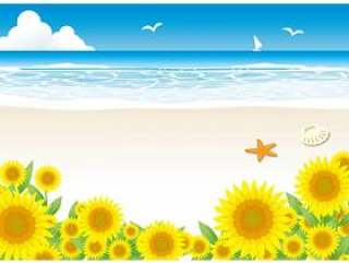 太阳海滩和向日葵