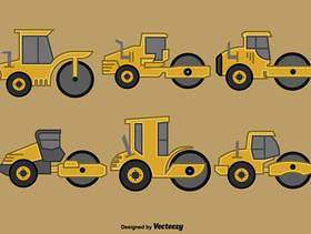 一套矢量压路机图标平面样式