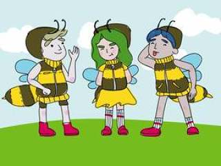 有趣的孩子穿大黄蜂服装字符矢量卡通插画