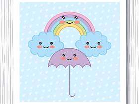 Kawaii动画片彩虹伞覆盖小点背景