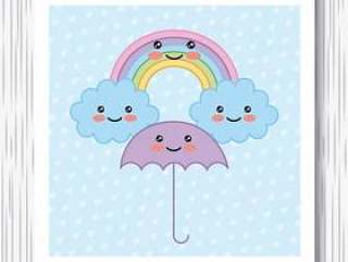 Kawaii动画片彩虹伞覆盖小点背景