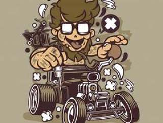 Hipster Hotrod Cartoon