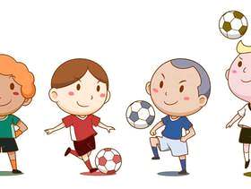 可爱的足球运动员的卡通插图。