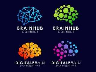 Brain connection logo design. digital brain logo template