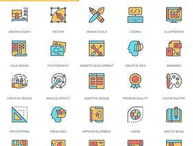 扁线web和图形设计图标设置矢量素材下载