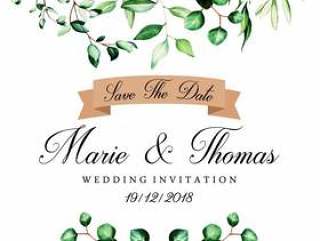 Beautiful Watercolor Leaves Wedding Invitation Card