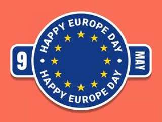 5月9日欧洲日与标志的蓝色标签