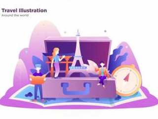 Travel Illustration with group of people, modern style, flat design