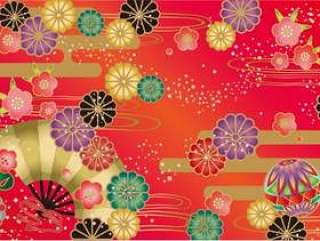 日本图案卡扇和菊花红地面