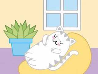 睡觉在坐垫动物动画片的Kawaii猫