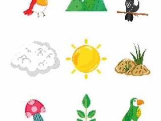 Set of nature pixelated icons