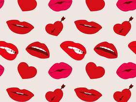 红色女人的嘴唇和心向量无缝模式