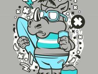 Rhino Surfing Cartoon