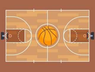 篮球和篮球场的平面图。