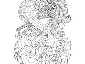 手绘插画的独角兽在zentangle风格