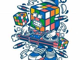 Rubix Cube Disk Jockey Cartoon