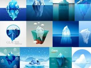 25款海上冰山扁平化环境蓝色渐变海岛UI插画海报矢量EPS设计模板素材