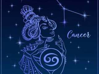 Zodiac sign Cancer as a beautiful girl. The Constellation Of Cancer.