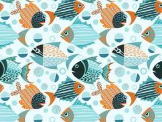 Graphic fish seamless pattern.