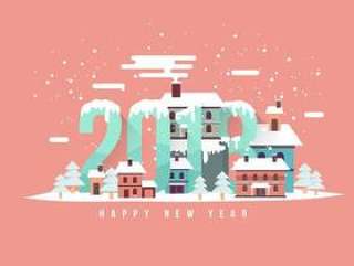 新年快乐2018年雪景矢量图