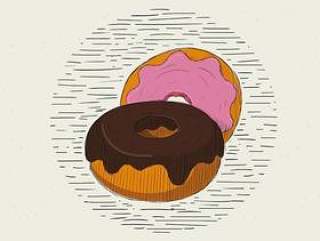  矢量手绘甜甜圈的插图