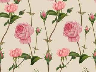 Pink rose seamless pattern ,retro style