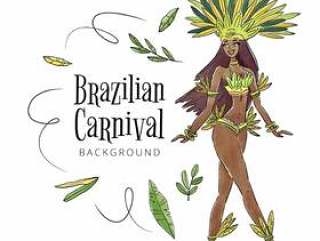 有叶子的性感和热带巴西舞蹈家