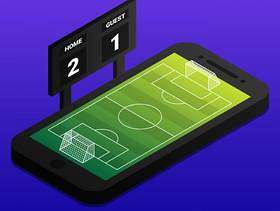 与足球场和指示器板的等量足球网上概念在智能手机