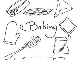 手绘烘烤工具集。面包店矢量元素素描。