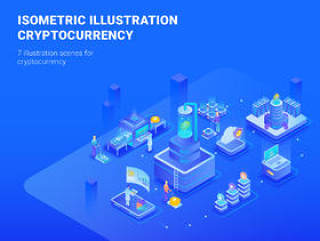 7场景等距插图为加密货币业务准备使用和定制，加密货币等距图 - 第1部分