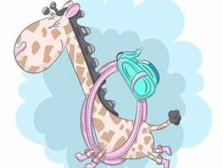 逗人喜爱的小长颈鹿跑到学校动画片手拉