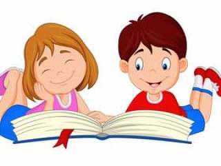 Cartoon kids reading book