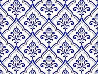 Blue and white royal baroque and damask pattern