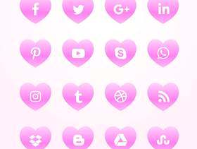 美丽的粉红色的心社交媒体网络图标包