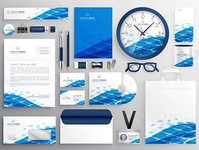 创造性的业务文具设计在蓝色抽象的形状
