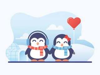 在爱的逗人喜爱的企鹅夫妇