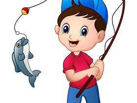 可爱的卡通男孩钓鱼