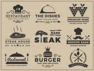 徽标徽章设计的餐厅，牛排屋，葡萄酒，汉堡，