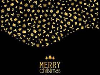 圣诞节背景与节日图标在金属金色的颜色