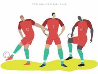 葡萄牙世界杯足球人物平面矢量图