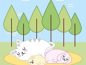 睡觉在森林动画片的Kawaii逗人喜爱的动物
