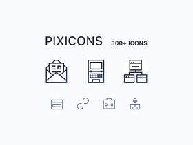 矢量图标设置有300多个图标，有彩色和黑色版本。，Pixicons 300+图标