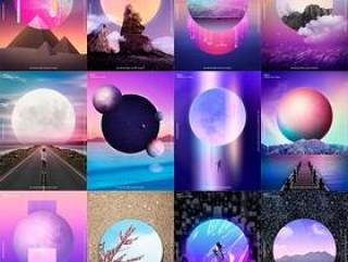 21款宇宙星际星球月球风景梦幻抽象色彩概念创意海报PSD设计素材