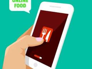手触摸智能手机，打开食品应用程序