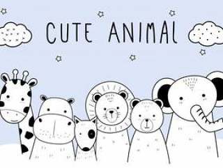 可爱的细线动物卡通涂鸦