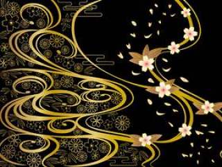 日本图案背景黑色和金色的波浪