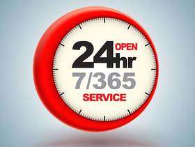 24hr services with clock scale logo 3d style.