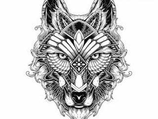 Wolf illustration, tattoo and tshirt design