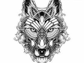 Wolf illustration, tattoo and tshirt design