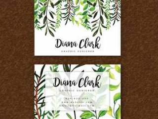 Watercolor Leaves Business Card Template